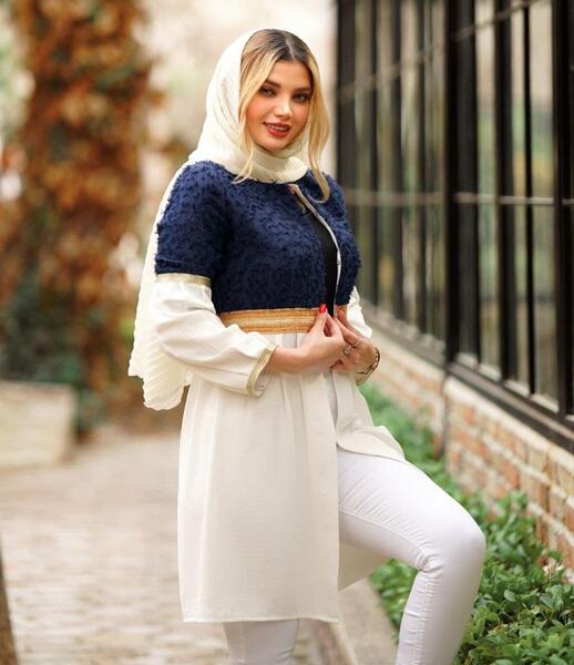 عکس مدل مانتو ترکیبی با پارچه ابروبادی