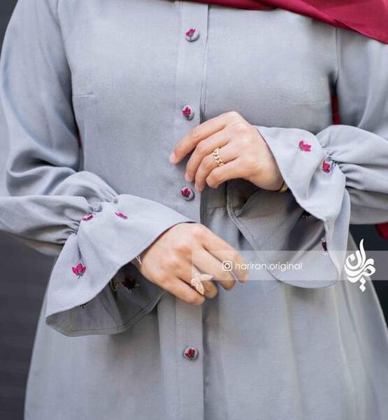 عکس مدل مانتو با پارچه ابروبادی پوم دار