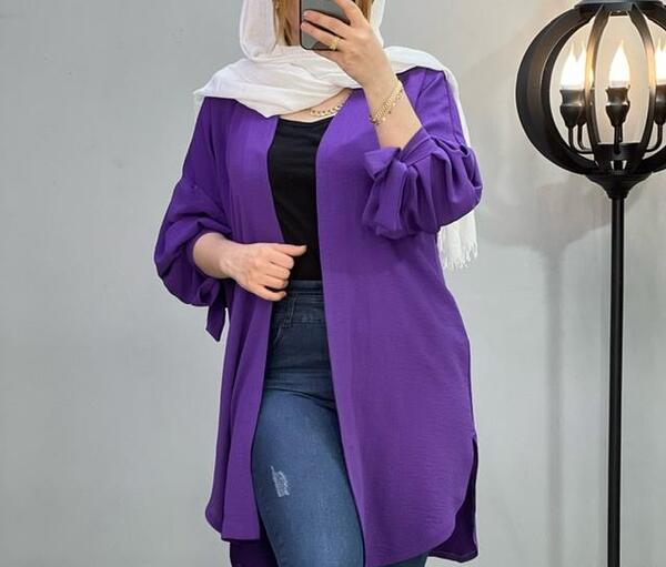 عکس مدل مانتو با پارچه ابروبادی بنفش