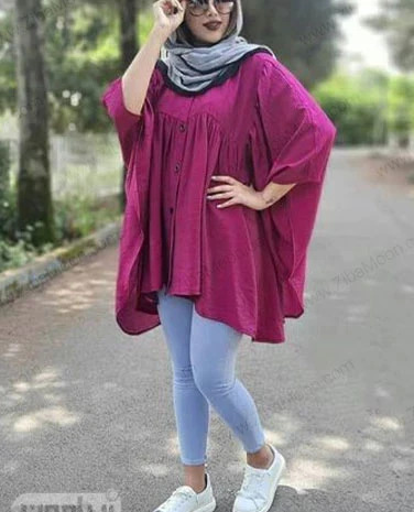 عکس مدل مانتو با پارچه ابروبادی بنفش