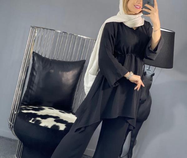 عکس مدل مانتو شلوار با پارچه ابروبادی