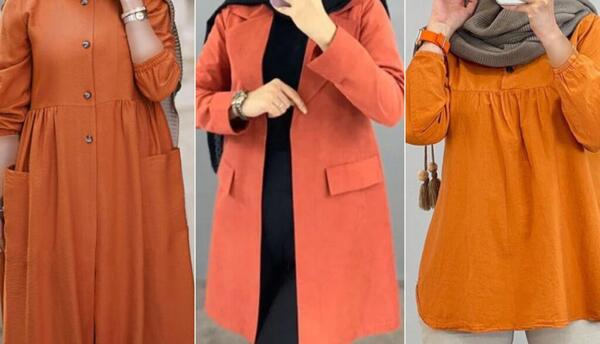 عکس مدل مانتو ابروبادی رنگ آجری