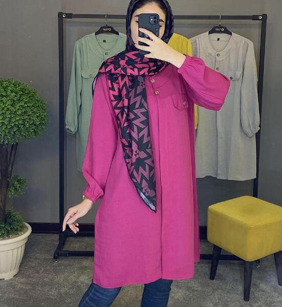 عکس مدل مانتو با پارچه ابروبادی آبی