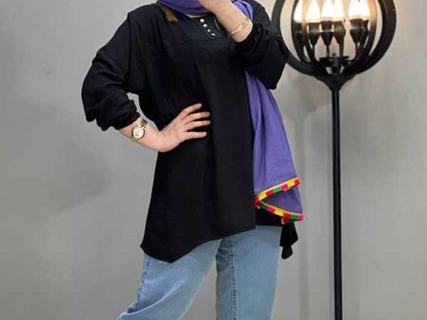 عکس مدل مانتو ابروبادی مشکی طرح دار