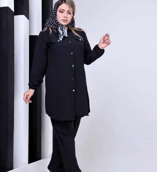 عکس مدل مانتو ابروبادی مشکی طرح دار
