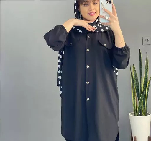 عکس مدل مانتو ابروبادی مشکی بلند دکمه دار