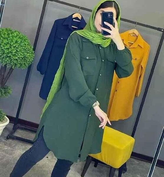 عکس مدل مانتو ابروبادی دکمه دار دورنگ