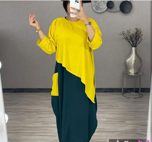 عکس مدل مانتو ابروبادی دکمه دار دورنگ