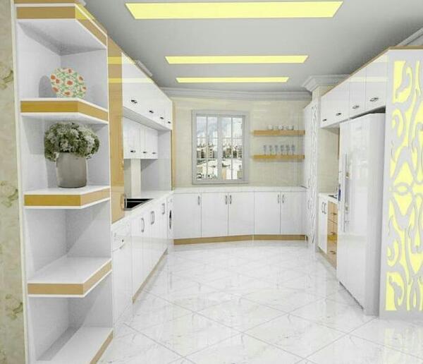 عکس کابینت سفید با دسته طلایی