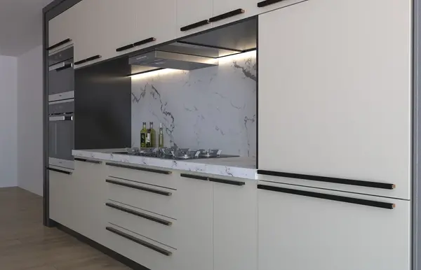 عکس کابینت سفید با دسته طلایی