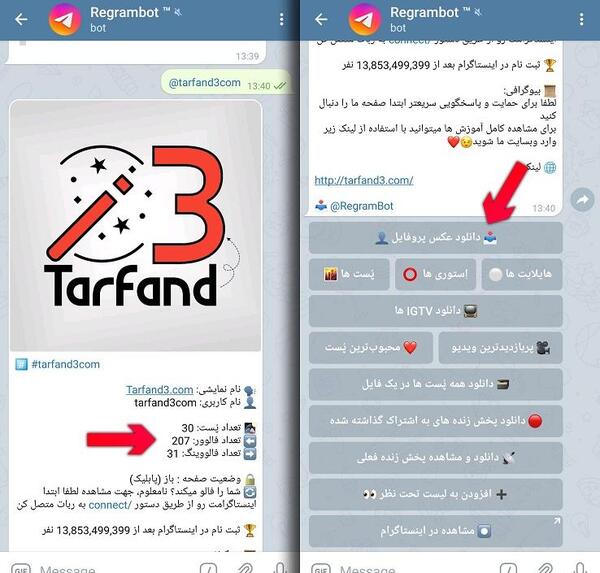 عکس دانلود پروفایل اینستا ربات تلگرام