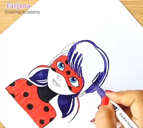 عکس نقاشی دختر کفشدوزکی و گربه