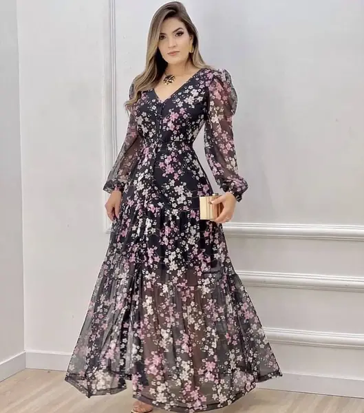 عکس لباس مجلسی شیک با پارچه گلدار