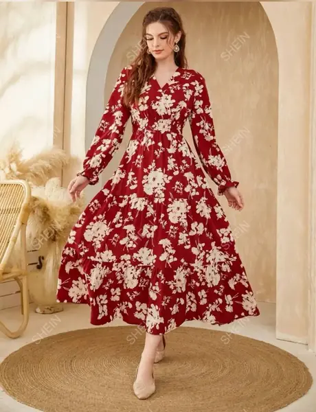 عکس مدل لباس مجلسی حریر گلدار شیک