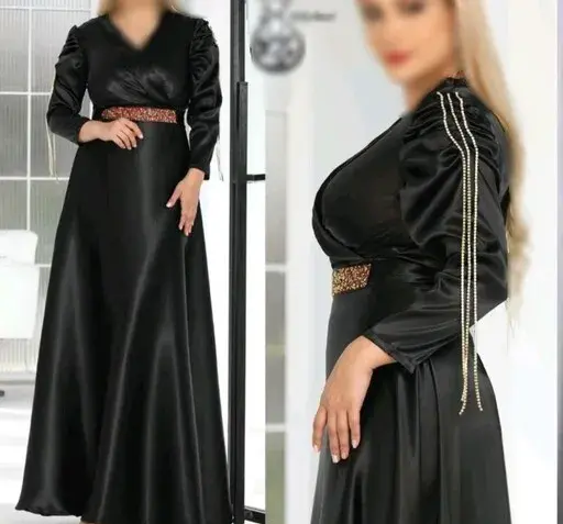 عکس لباس مجلسی شیک مشکی ساتن