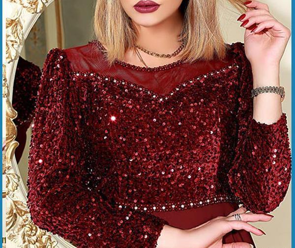عکس لباس مجلسی زنانه پولکی مخمل