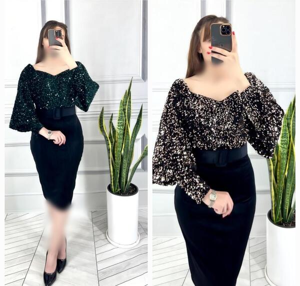 عکس لباس مجلسی زنانه پولکی مخمل