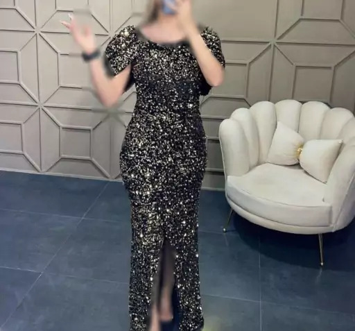 عکس مدل لباس مجلسی زنانه با پارچه های پولکی