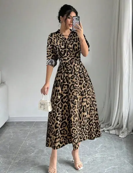 عکس لباس مجلسی زنانه با پارچه پلنگی