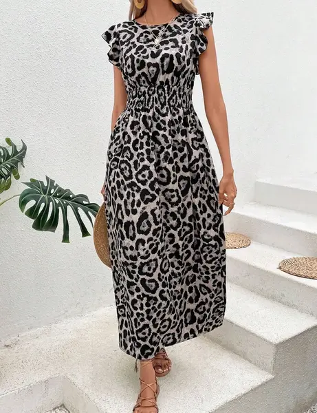 عکس لباس مجلسی زنانه با پارچه پلنگی