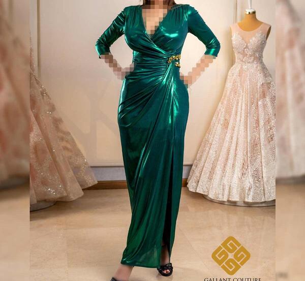 عکس لباس مجلسی زنانه ساتن سبز