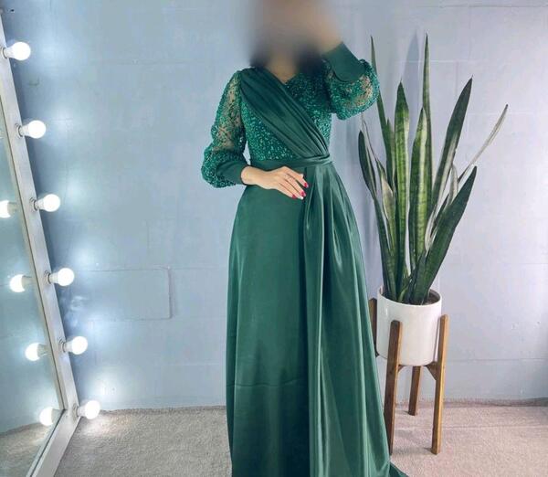 عکس لباس مجلسی زنانه ساتن سبز