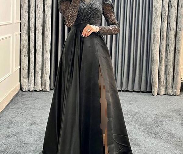 عکس لباس مجلسی زنانه ساتن مشکی