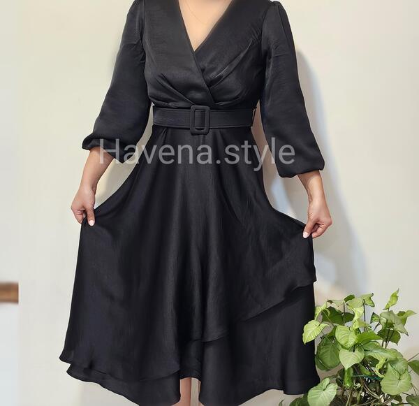 عکس لباس مجلسی زنانه ساتن مشکی