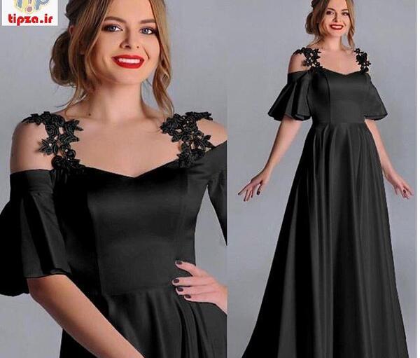 عکس لباس مجلسی زنانه ساتن مشکی