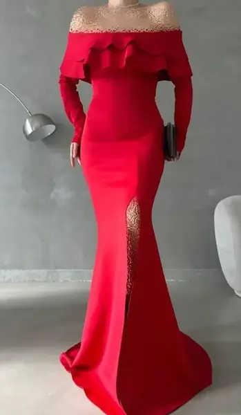 عکس لباس مجلسی زنانه ساتن قرمز