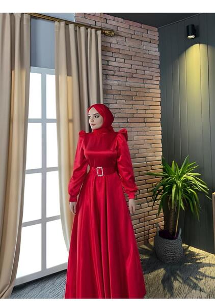 عکس لباس مجلسی زنانه ساتن قرمز