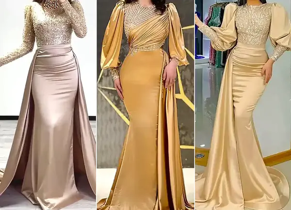 عکس لباس مجلسی زنانه رنگ طلایی