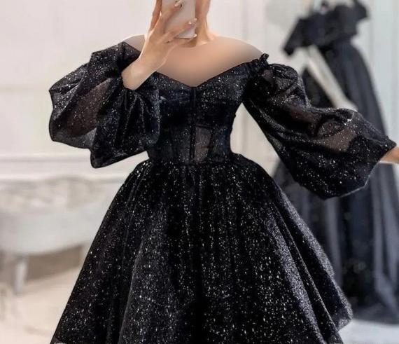 عکس لباس مجلسی کوتاه عروسکی آستین پفی