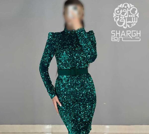 عکس لباس مجلسی کوتاه پولکی پوشیده