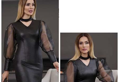 عکس لباس مجلسی چرمی کوتاه