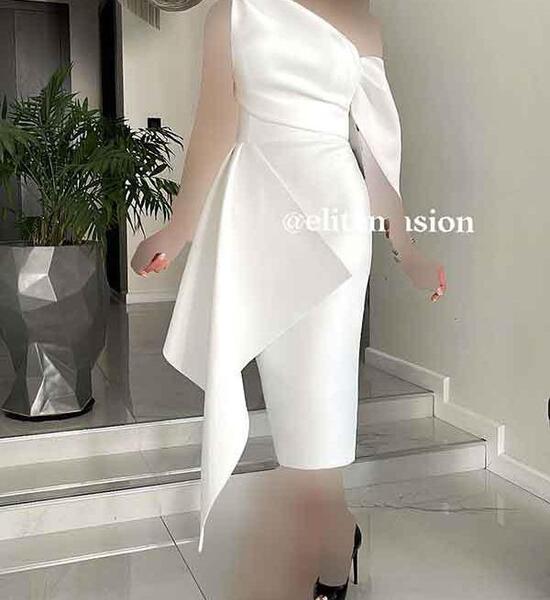 عکس لباس مجلسی کوتاه ساتن سفید