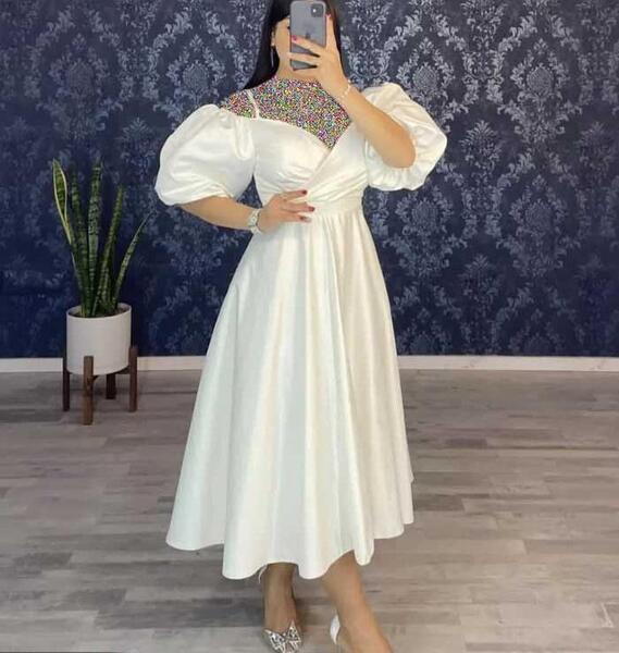 عکس لباس مجلسی کوتاه ساتن شیک