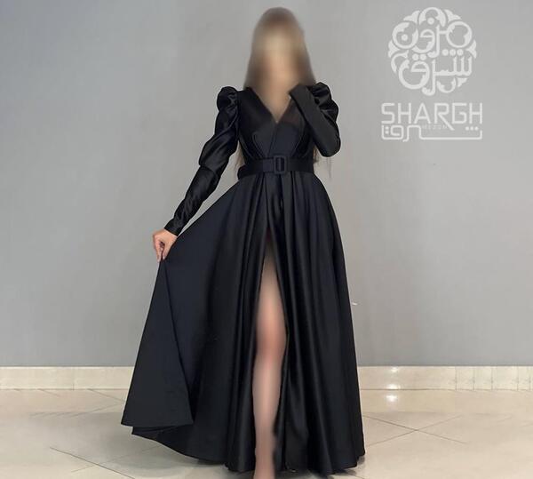 عکس لباس مجلسی کوتاه ساتن مشکی