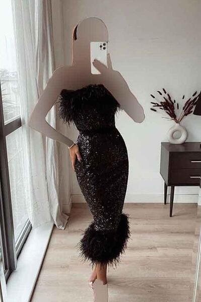 عکس لباس مجلسی کوتاه کار شده با پنل