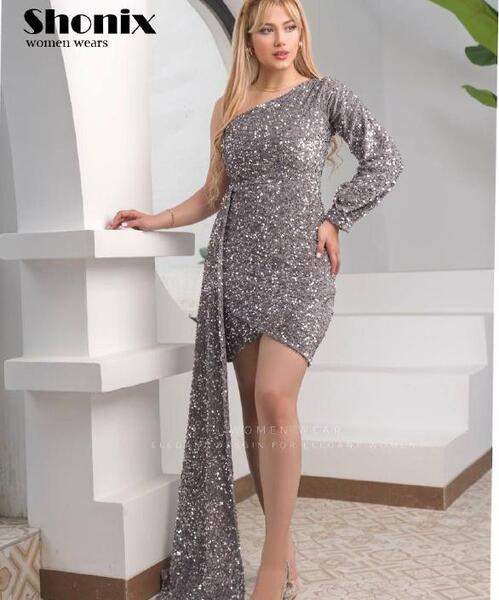 عکس لباس مجلسی دخترانه کوتاه نقره ای