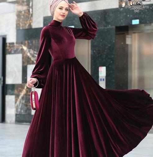 عکس مدل لباس مجلسی بلند با پارچه مخمل ساده