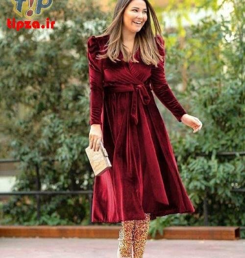عکس مدل لباس مجلسی بلند با پارچه مخمل ساده