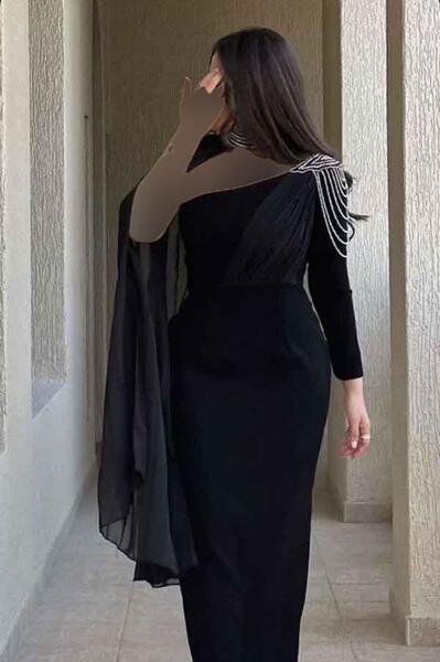 عکس مدل لباس مجلسی مشکی ساده بلند