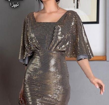 عکس مدل لباس مجلسی کوتاه یقه هفت باز