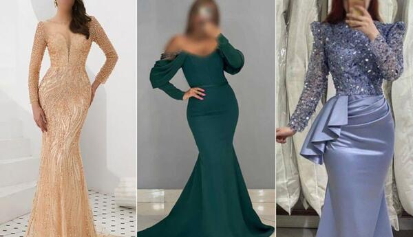 عکس لباس مجلسی مدل ماهی آستین دار کوتاه