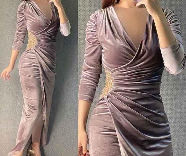 عکس مدل یقه لباس مخمل مجلسی کوتاه جدید