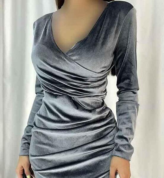 عکس مدل یقه لباس مخمل مجلسی کوتاه جدید