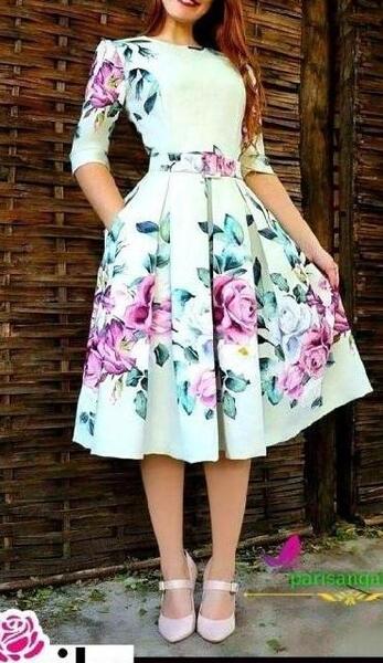 عکس مدل لباس مجلسی کوتاه پارچه طرح دار