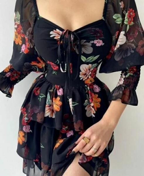 عکس مدل لباس مجلسی کوتاه با پارچه طرح دار