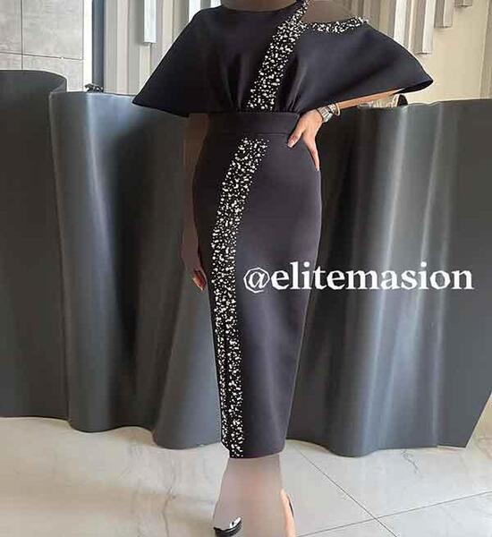 عکس مدل لباس مجلسی کوتاه با پارچه طرح دار